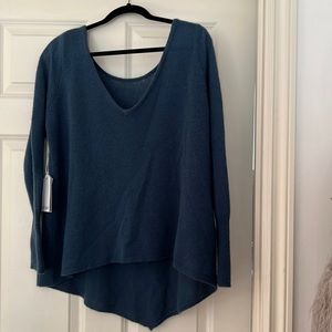 Subtle Luxury Cashmere blue high low style sweater long sleeve